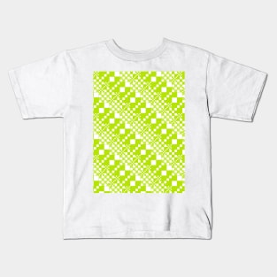 Checked, Checks - Lime Green and White Kids T-Shirt